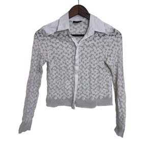 Worth New York White Embroidered Floral Button Down Women's Cardigan Size 2
